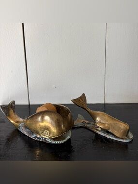 Vintage Brass Whale Tape Holder and Paper Clip - Gold Finish